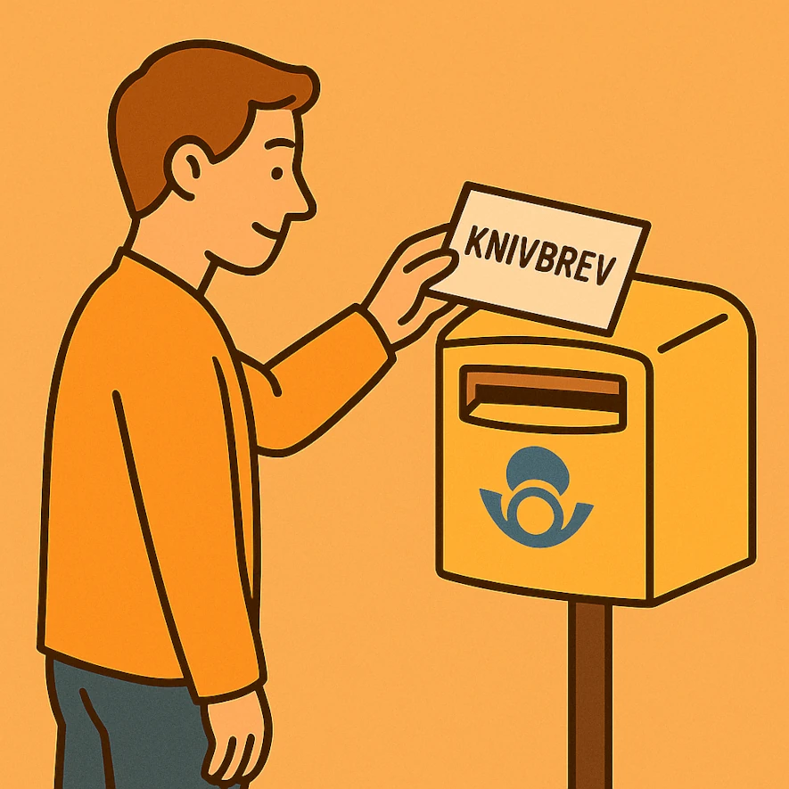 Lägger ett knivbrev på gula postlådan